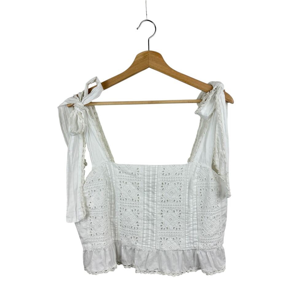 Farm Rio Lace Cropped Tie-Strap Top